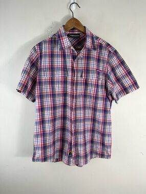 The Hundreds Plaid Shirt Men's Large Pocket Button Up Short Sleeve Red Multi